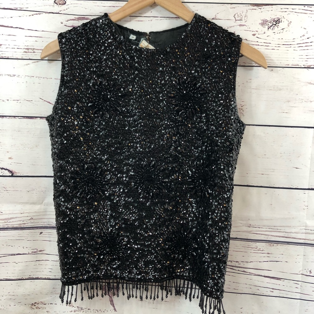 Vintage Black Bead and Sequin Sleeveless Top Small - Picture 7 of 8